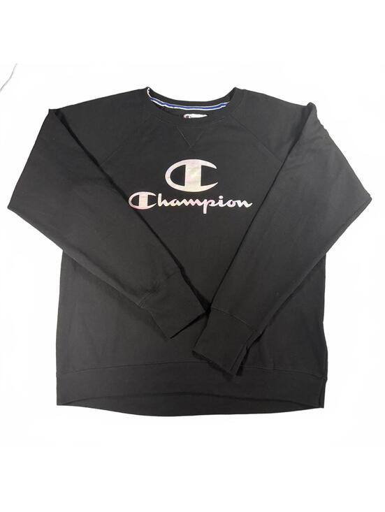 Champion Sweaters - Champion Women's Blend Fleece Iridescent Logo Crewneck Sweatshirt - Black, XL